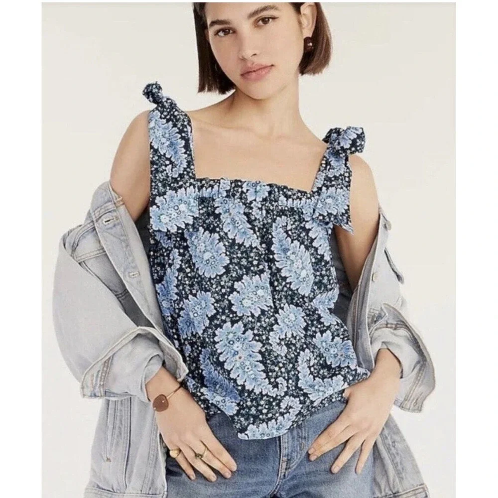 J.Crew Collection Tie Shoulder Top S Floral Paisley Preppy Romantic Coquette NWT